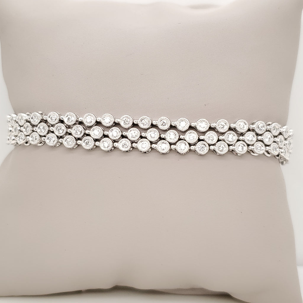 14kt White Gold Triple Rown Diamond Bracelet