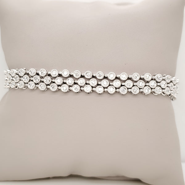 14kt White Gold Triple Rown Diamond Bracelet