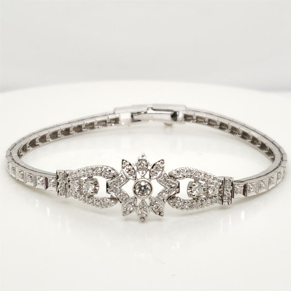 Vintage 14kt White Gold and Diamond Bracelet