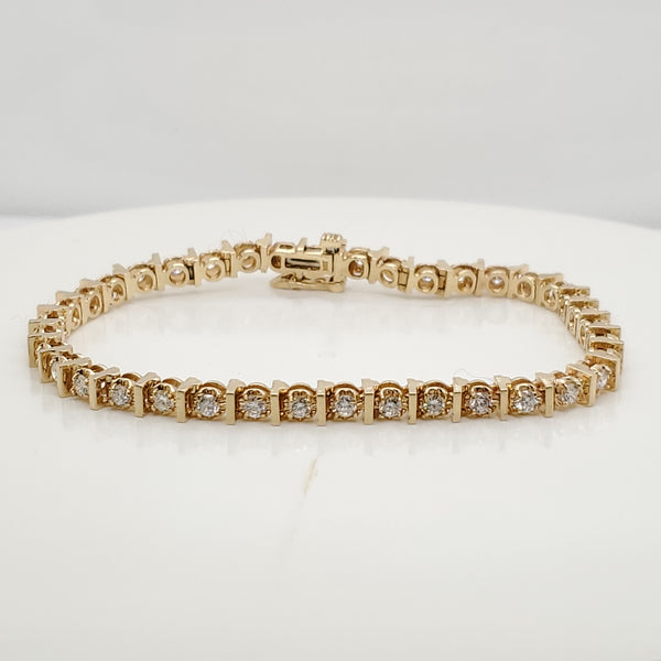 2.20 Carat Total Weight 14kt Yellow Gold and Diamond Tennis Bracelet