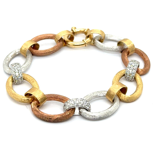 1.72 Ctw 14Kt Tri-Color Gold Oval Link Bracelet