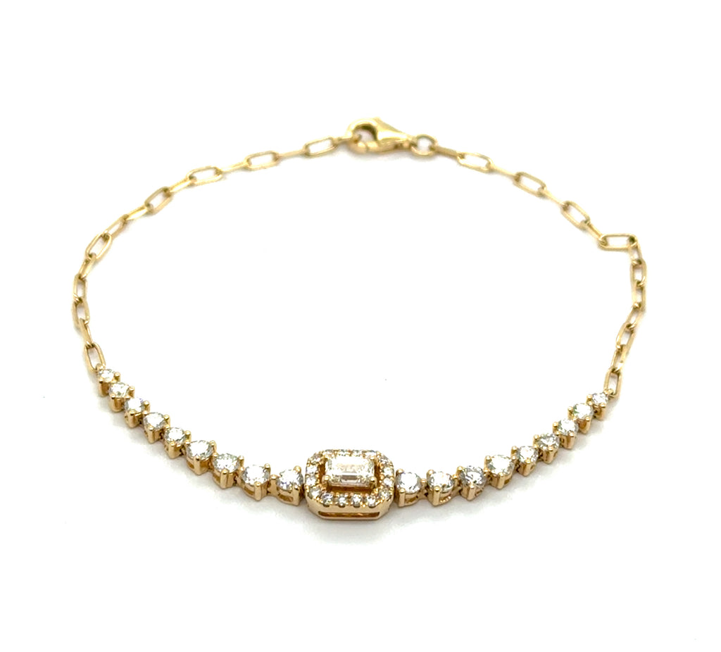 1.60 Ctw 14Kt Yellow Gold Emerald And Round Cut Diamond Bracelet