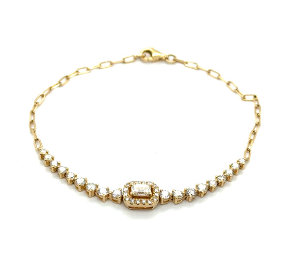 1.60 Ctw 14Kt Yellow Gold Emerald And Round Cut Diamond Bracelet