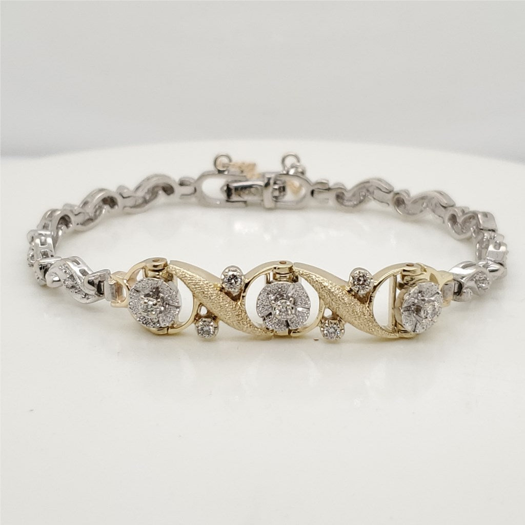 Vintage 14kt Yellow and White Gold and Diamond Bracelet