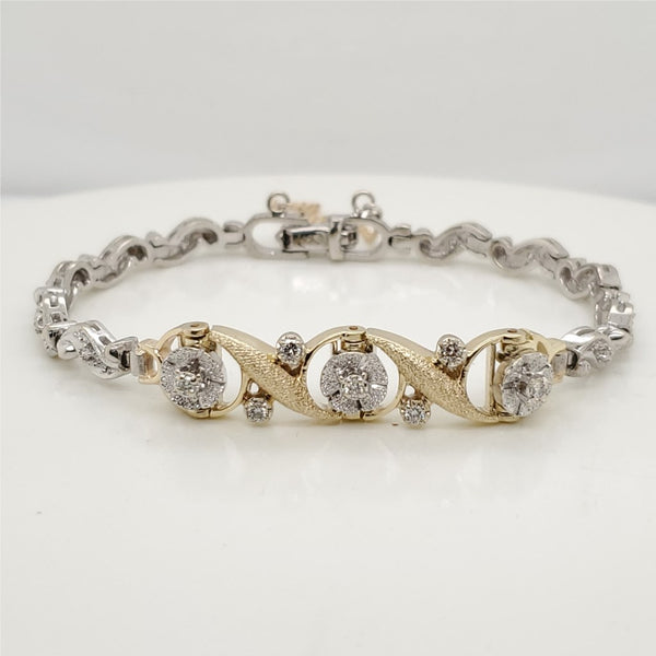 Vintage 14kt Yellow and White Gold and Diamond Bracelet