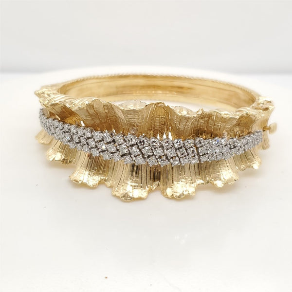 Vintage 18kt Yellow Gold and Diamond Butalist Design Bangle Braceletection
