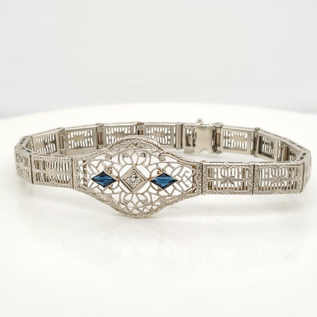 Art Deco 14kt White Gold, Diamond and Sapphire Bracelet