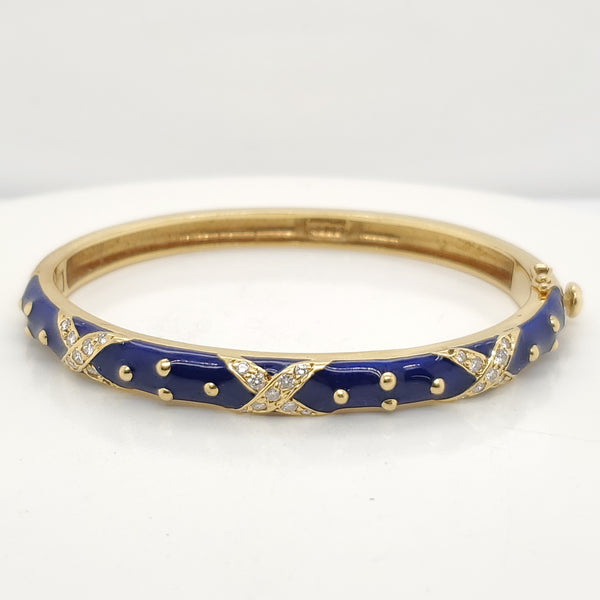 Hidalgo 18kt Yellow Gold Enamel and Diamond Bangle Bracelet