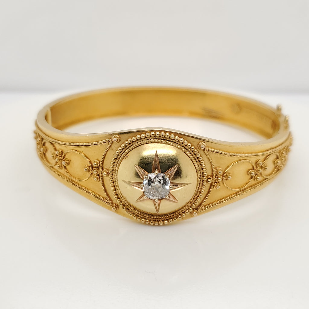 Vintage 15kt Yellow Gold and Diamond Bangle Bracelet