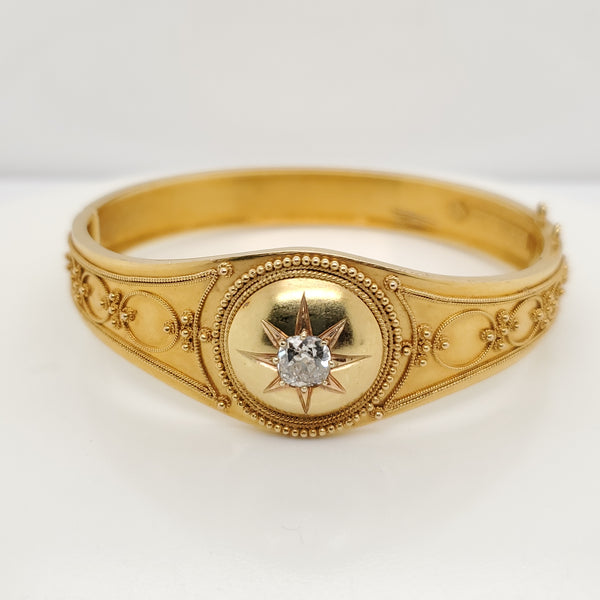 Vintage 15kt Yellow Gold and Diamond Bangle Bracelet