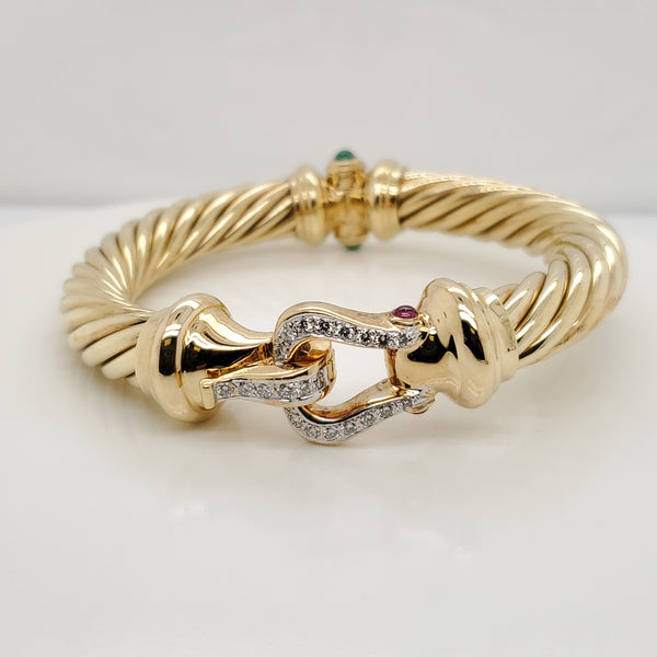 18kt Yellow Gold and Diamond Cable Bangle Bracelet