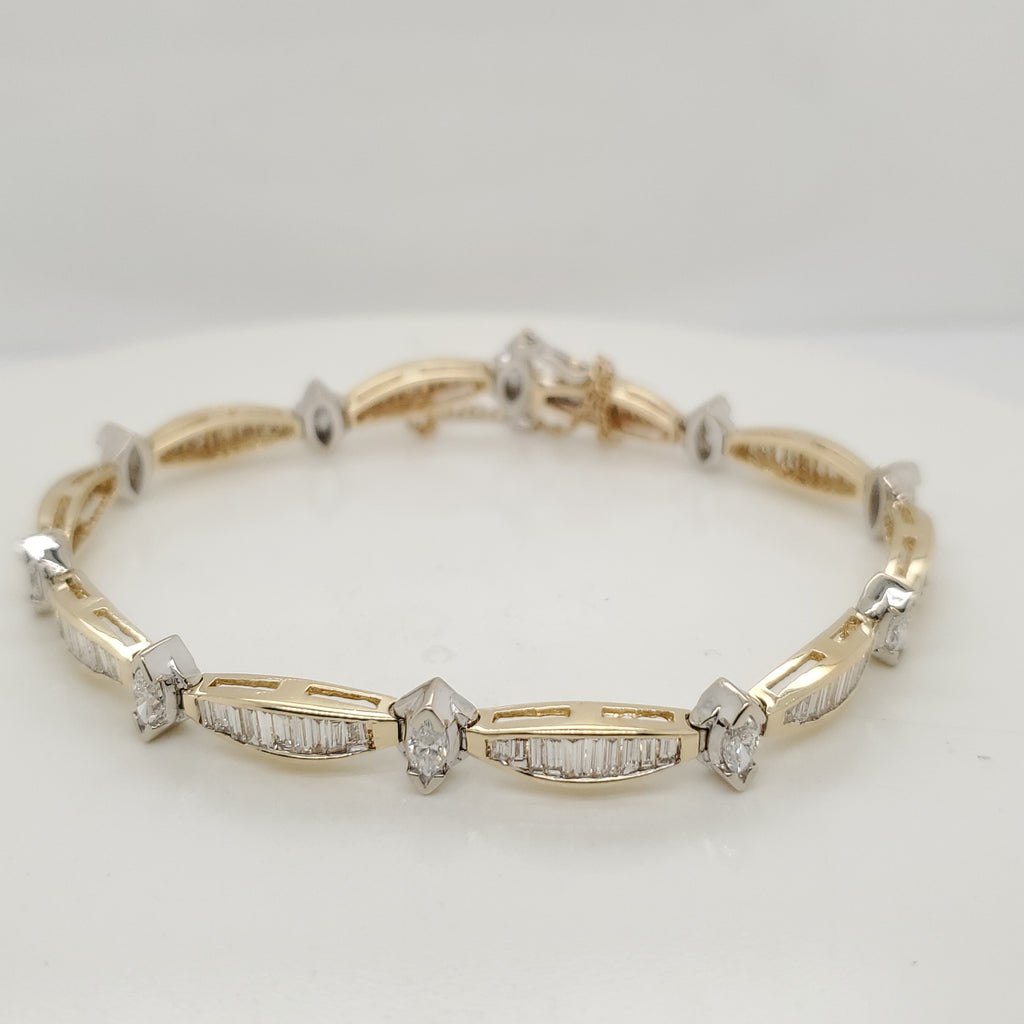 14kt Yellow Gold Marquise and Baguette Cut Diamond Bracelet