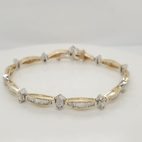 14kt Yellow Gold Marquise and Baguette Cut Diamond Bracelet