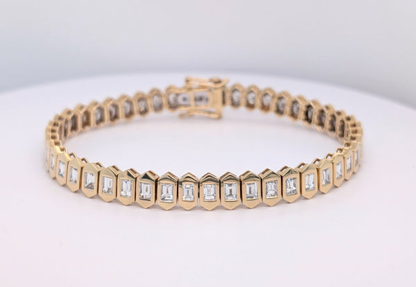 14K Yellow Gold Diamond Hexagonal Link Bracelet