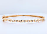 14K Yellow Gold Bangle Style Bracelet with Alternating Marquise and Round Brilliant Cut Diamonds