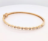 14K Yellow Gold Bangle Style Bracelet with Alternating Marquise and Round Brilliant Cut Diamonds