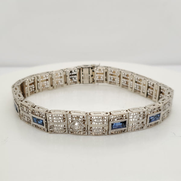 Art Deco 14kt White Gold, Diamond and Sapphire Bracelet