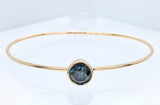 14K Yellow Gold 1.50ct Brilliant Round Cut Teal Blue Irradiated Diamond Solitaire Bangle