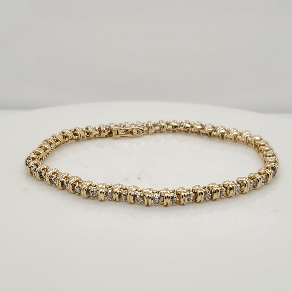 1.00 Carat Total Weight 14kt Yellow Gold and Diamond Tennis Bracelet