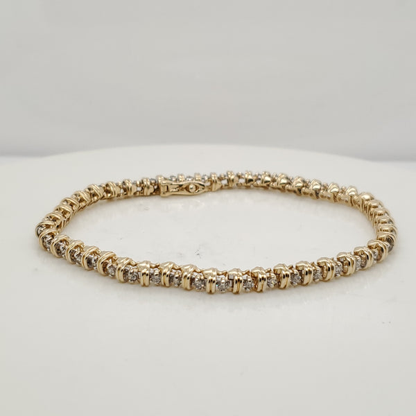 1.00 Carat Total Weight 14kt Yellow Gold and Diamond Tennis Bracelet