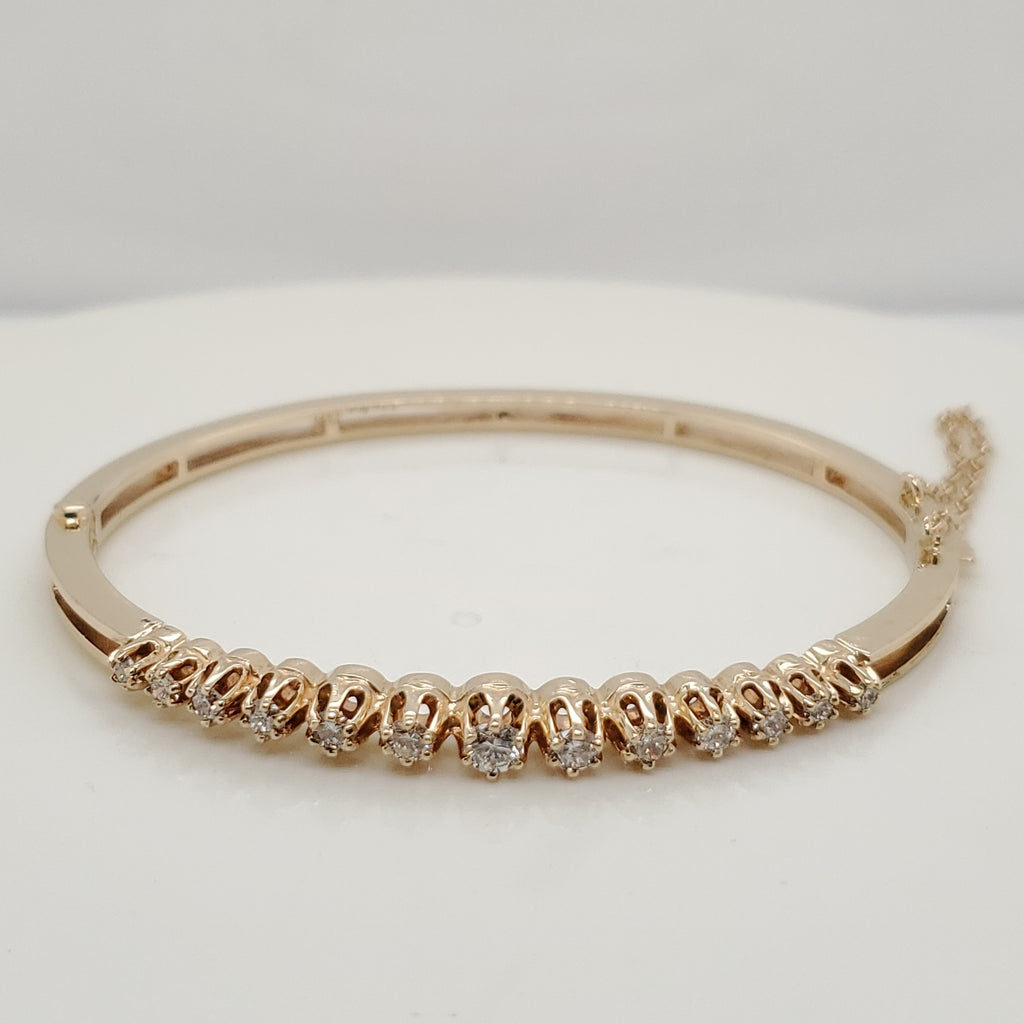 Vintage 14Kt Yellow Gold and Diamond Bangle Bracelet