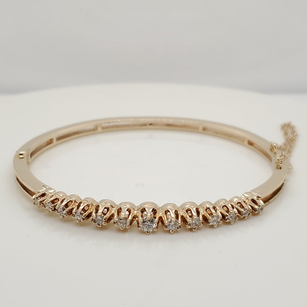 Vintage 14Kt Yellow Gold and Diamond Bangle Bracelet