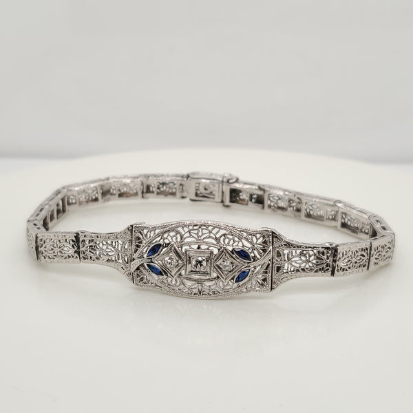 Art Deco 14kt White Gold, Diamond and Sapphire Bracelet
