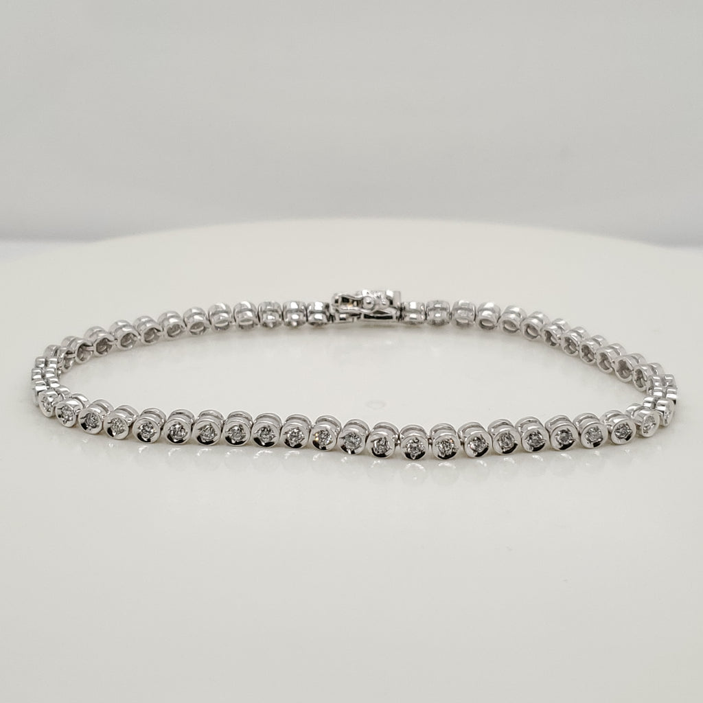 1.00 Carat Total Weight 14kt White Gold and Diamond Tennis Bracelet