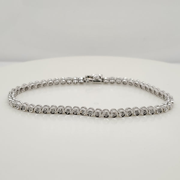 1.00 Carat Total Weight 14kt White Gold and Diamond Tennis Bracelet