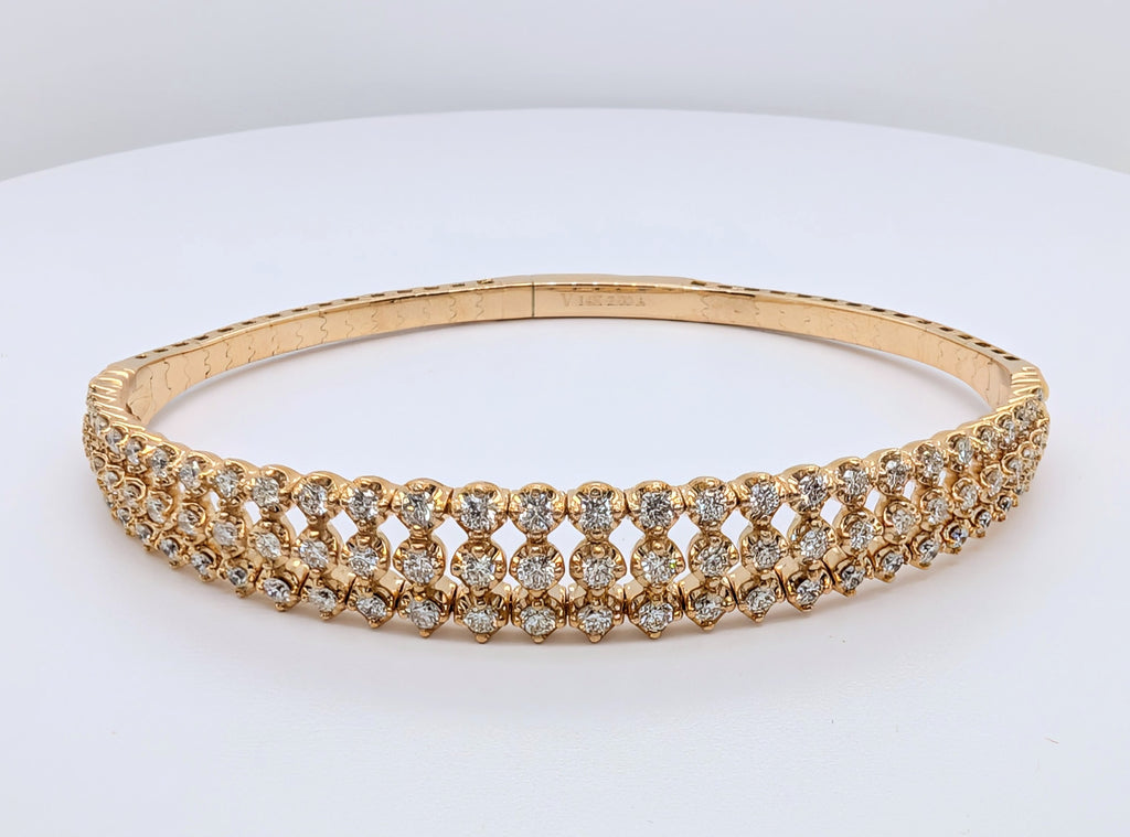 14K Yellow Gold Triple Row Diamond Bracelet