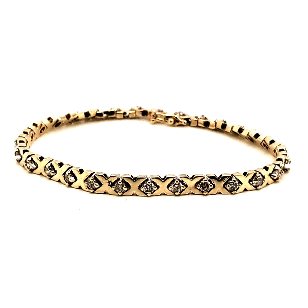 14kt Yellow Gold X and O Tennis bracelet