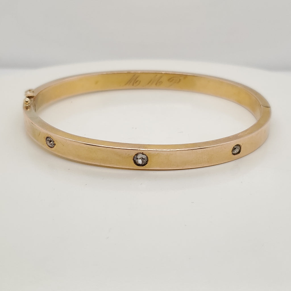 Vintage 14Kt Yellow Gold and Diamond Bangle Bracelet