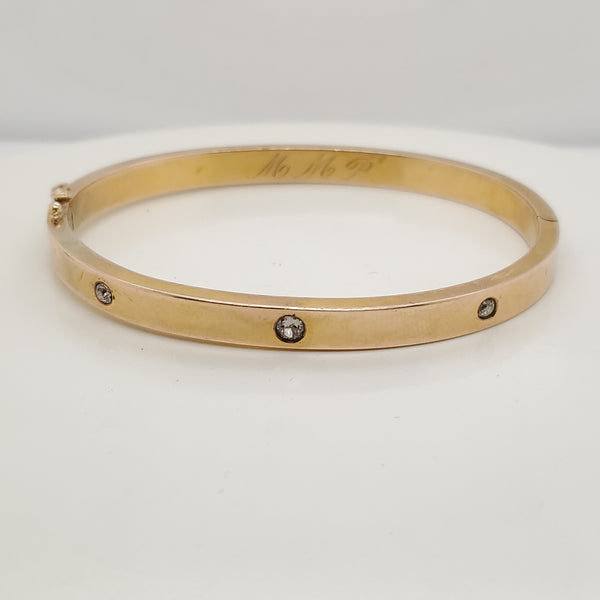 Vintage 14Kt Yellow Gold and Diamond Bangle Bracelet