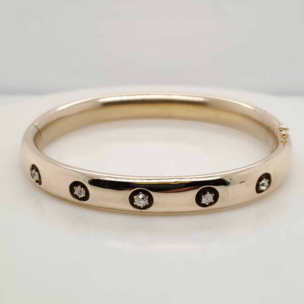 Vintage 14Kt Yellow Gold and Diamond Bangle Bracelet