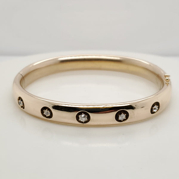 Vintage 14Kt Yellow Gold and Diamond Bangle Bracelet