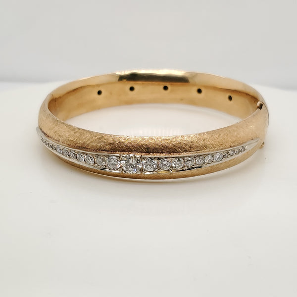 Vintage 14Kt Yellow Gold and Diamond Bangle Bracelet
