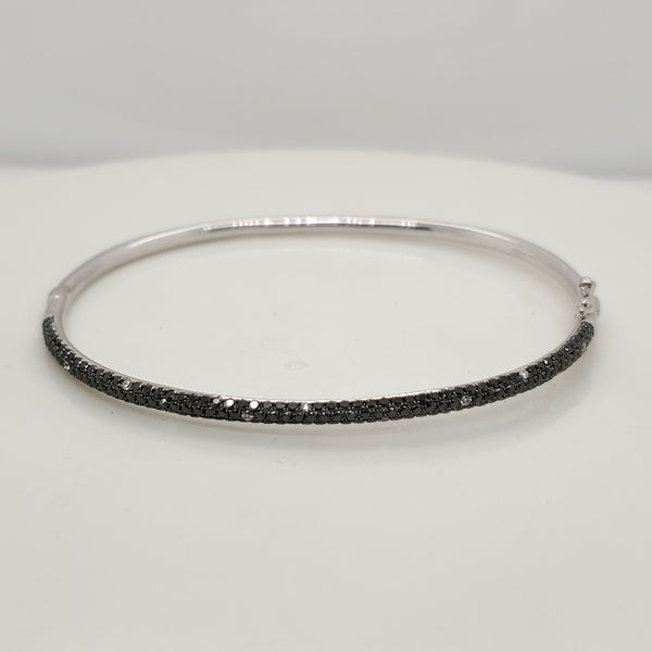 14Kt White Gold Black and White Diamond Bangle Bracelet