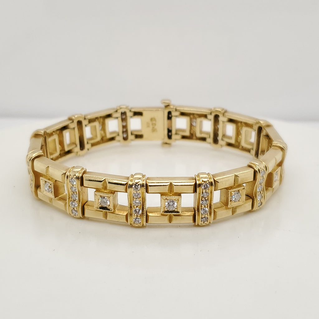 18kt Yellow Gold and Diamond Wide Link Bracelet