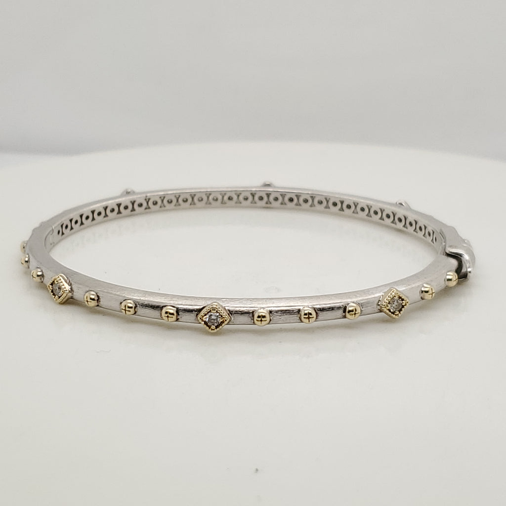 Jude Frances Sterling Silver And 18Kt yellow Gold Diamond Bangle Bracelet
