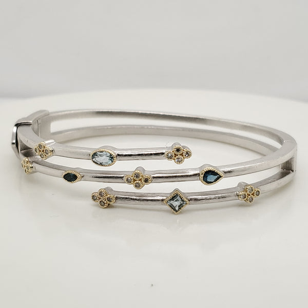 Jude Frances Sterling Silver And 18Kt yellow Gold Diamond Bangle Bracelet