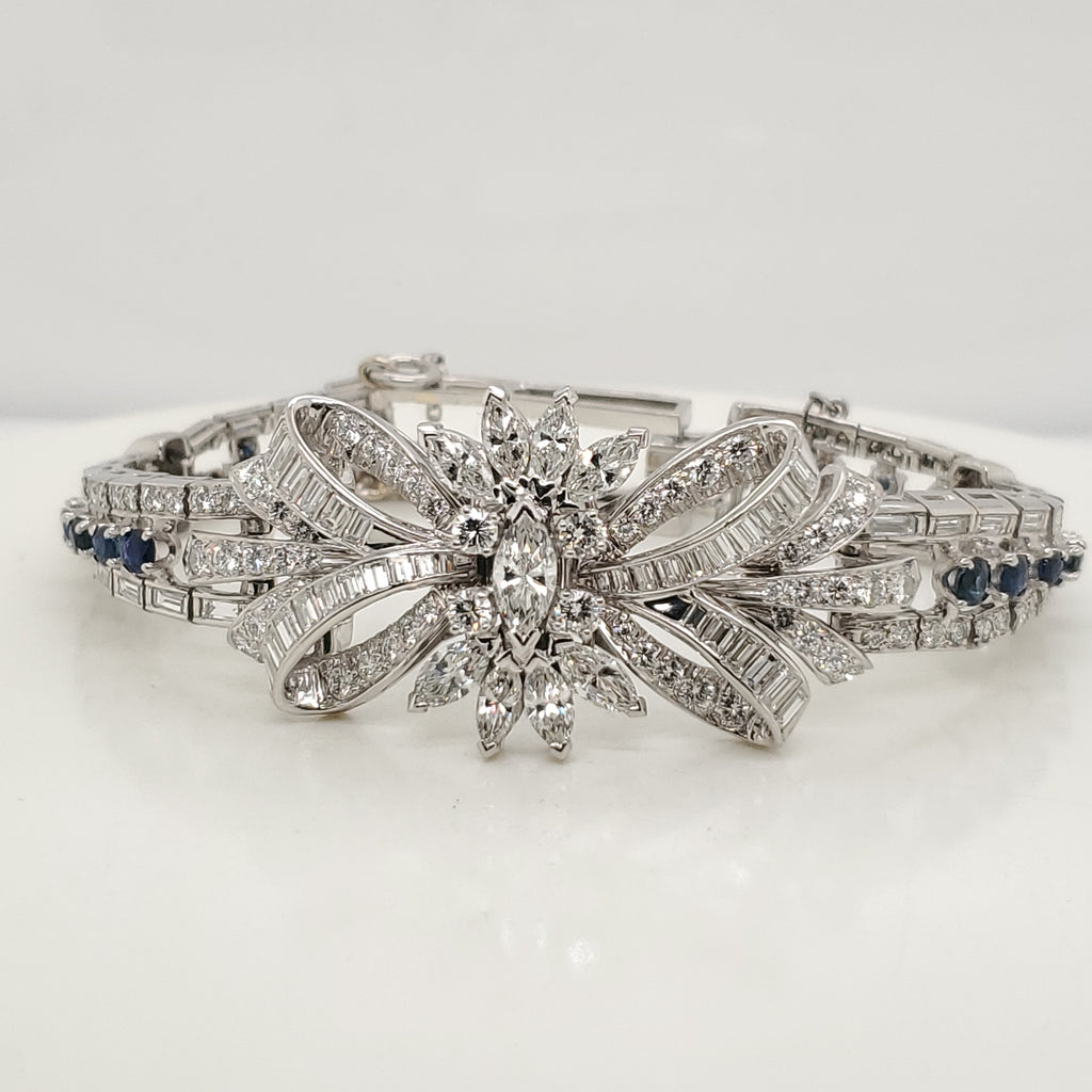 1950S Retro Platinum, Diamond & Sapphire Bracelet