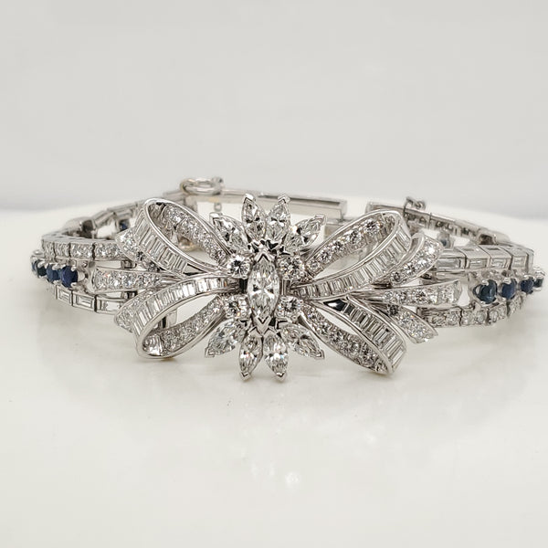 1950S Retro Platinum, Diamond & Sapphire Bracelet
