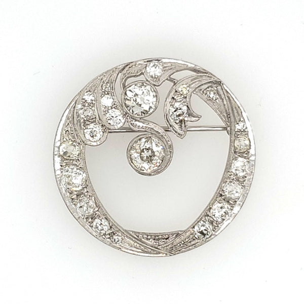 Vintage Art Deco 14K White Gold and Diamond Brooch