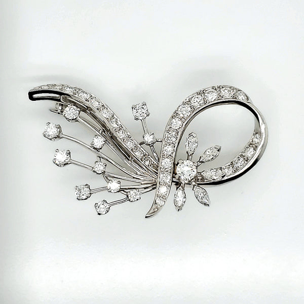 1950S Retro Platinum And Diamond Brooch