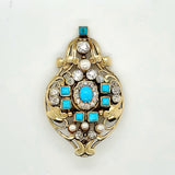 Important Frank Gardner Hale Art & Crafts gold, diamond, pearl and turquoise brooch/pendant