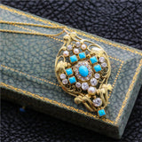 Important Frank Gardner Hale Art & Crafts gold, diamond, pearl and turquoise brooch/pendant