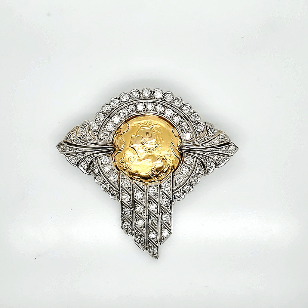 Art Nouveau platinum and yellow gold diamond brooch