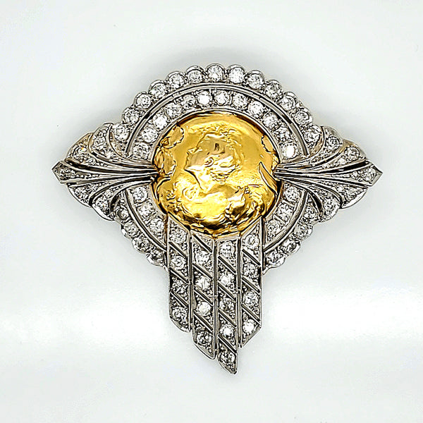 Art Nouveau platinum and yellow gold diamond brooch