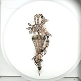 Antique mid Victorian rose gold diamond,emerald & pearl flower vase brooch