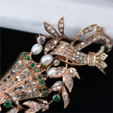 Antique mid Victorian rose gold diamond,emerald & pearl flower vase brooch